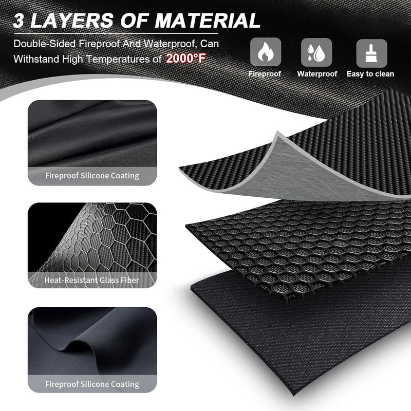 RERAMDO 48 X 30 Inch Under Grill Mats for Outdoor Grill, Double-Sided Fireproof/Waterproof/Oil-Proof Grill Pad, BBQ Matt for Under Grill, Indoor Fireplace/Fire Pit Mat, Deck and Patio Protector Mat - Image 2